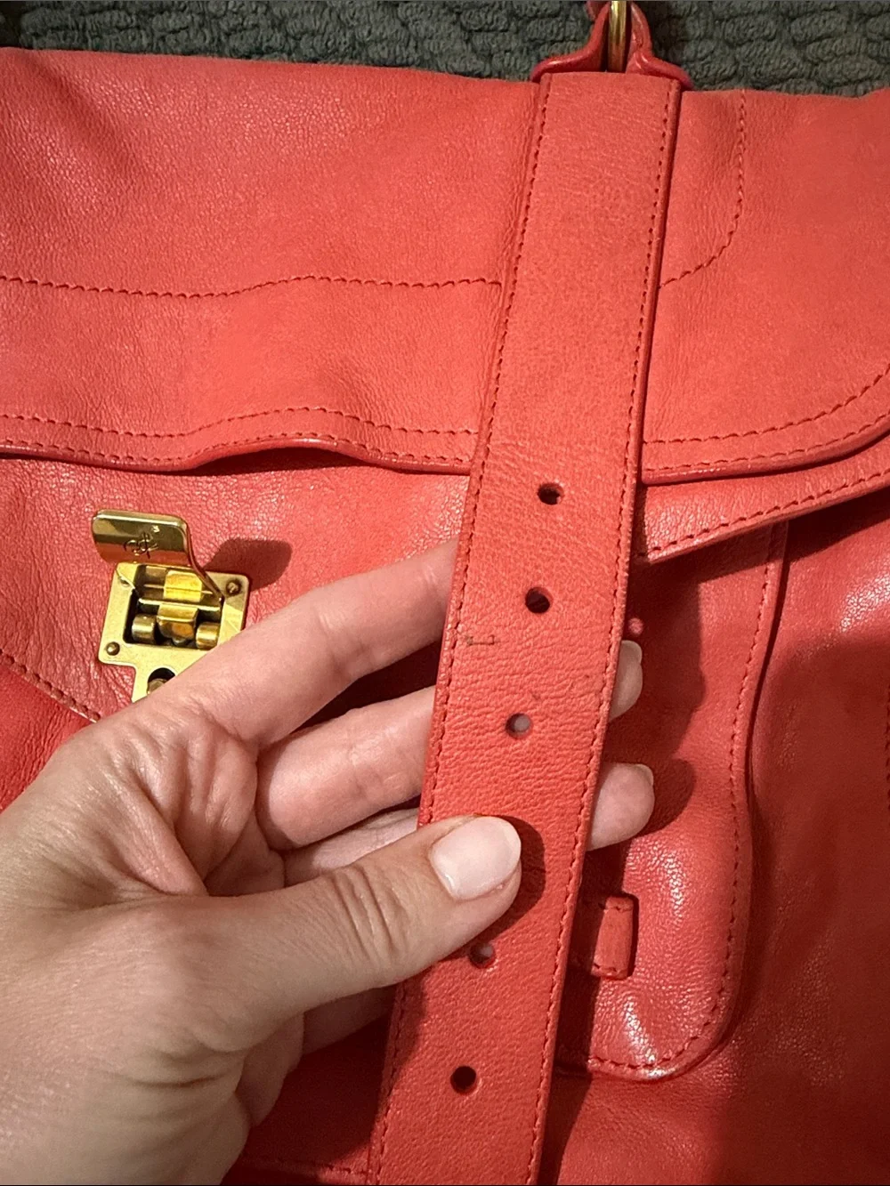 Proenza Schouler Coral Red Leather Satchel with Gold Hardware